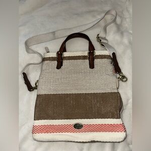 Fossil Explorer Straw/Leather Crossbody Bag